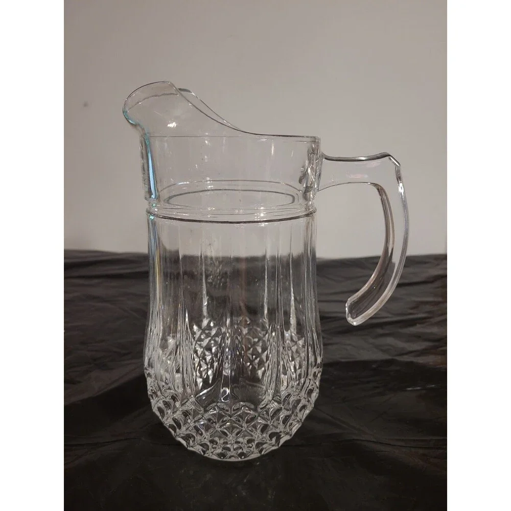 Vintage Crystal Glass Pitcher Unbranded Diamond Cut Bottom
